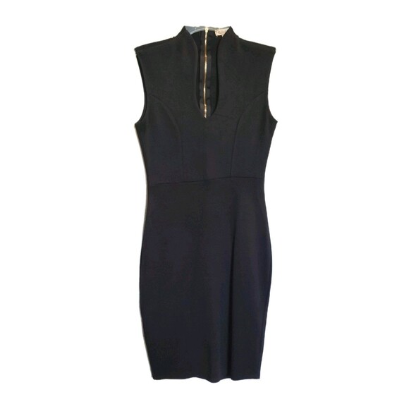 Rolla Coaster Black Fitted Bodycon Midi Dress Size Small Back Zip XLNT - Picture 1 of 3